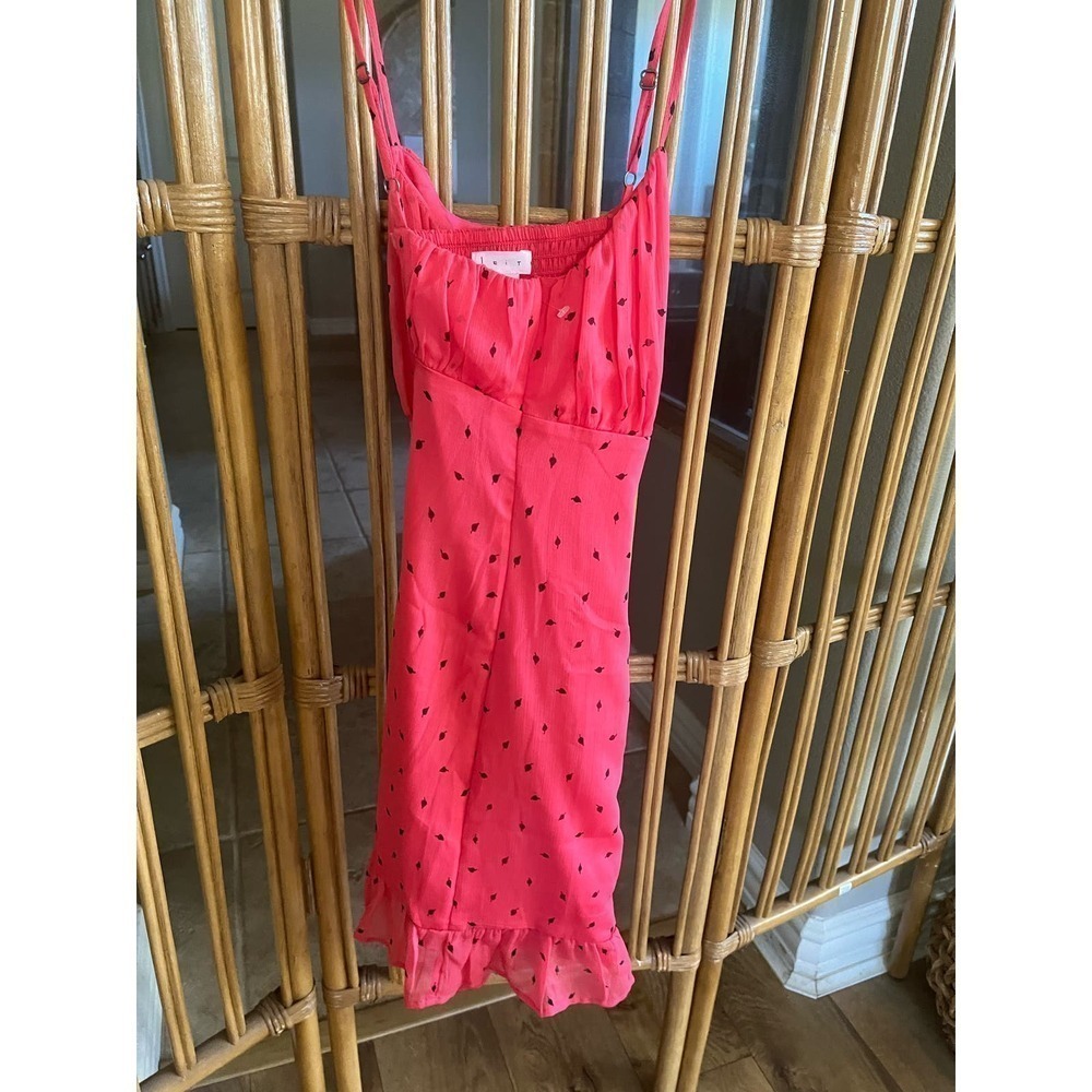 Leith Nordstrom Pink Paradise Leaflet Ditsy Mini Dress Ruffle Size XS - Picture 9 of 11